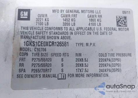 2012 GMC Yukon Slt из США, поврежденный, VIN 1GKS1CE0XCR126581